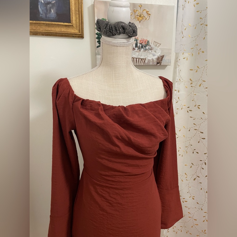 NWOT Future Collective Off the Shoulder Long Sleeve Mini Dress Red Rust Size 0